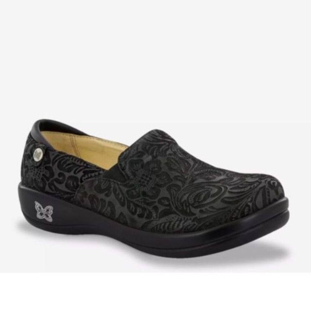 Alegria Women's Keli Black Floral Embossed Slip-On Clog Size 37/US 7-7.5